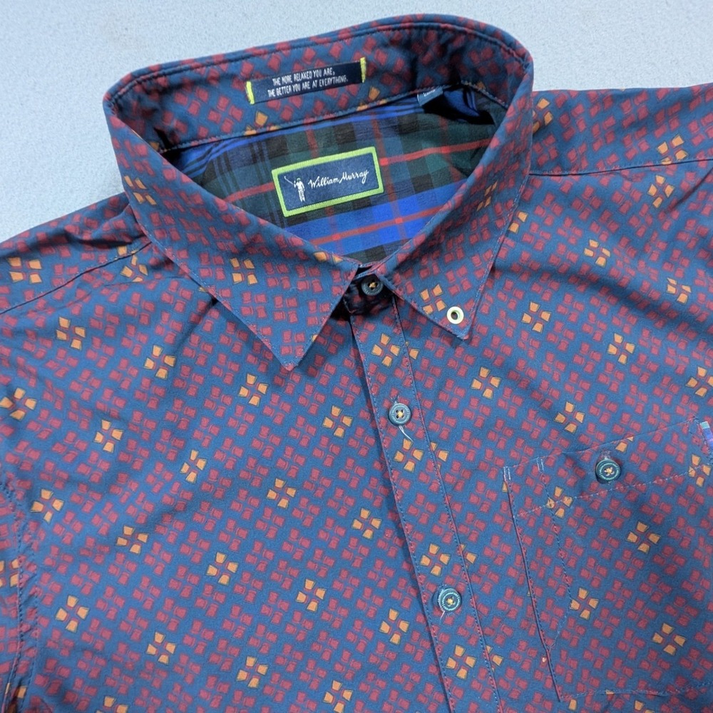 William Murray‎ Golf Shirt Mens Size Medium Short Sleeve Button Down Geometric